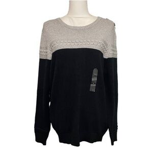 NWOT CHARTER CLUB Beige Gold Black Colorblock Cable Knit Sweater Buttoned New